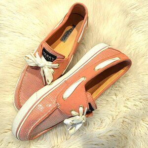 💗 Sperry Salmon Pink Glitter Top-Sider Boat Shoes Size 9
